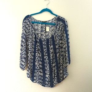Lucky Brand Flowy Crochet Boho Top xs Blue festival Western cowboy cowgirl s m